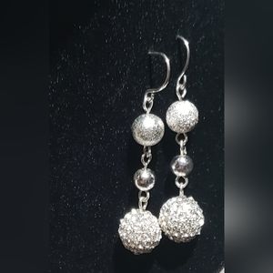 Silvertone dangling Shamballa beads earrings